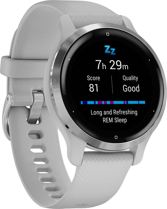 GARMIN Venu 2S Silver Bezel with Mist Gray Case and White Silicone Band