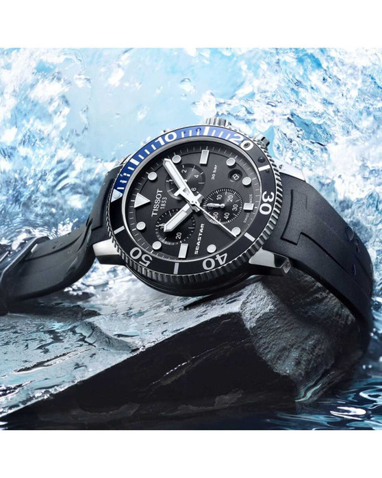 TISSOT Seastar Chronograph Black Rubber Strap kosmima.gr