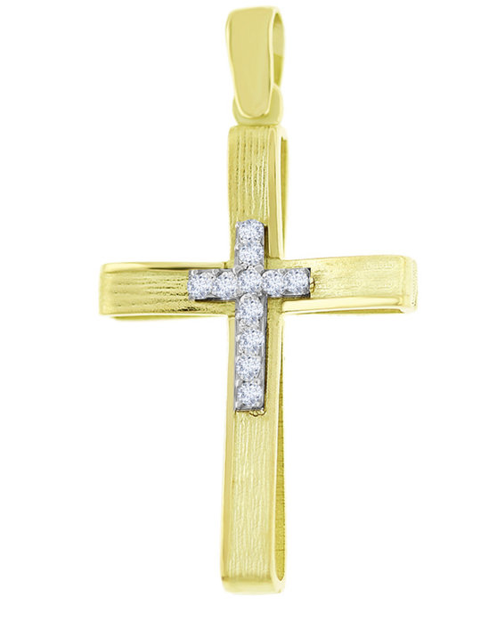 Βαπτιστικός σταυρός SAVVIDIS χρυσός με σχέδιο σταυρού απο ζιργκόν 14Κ