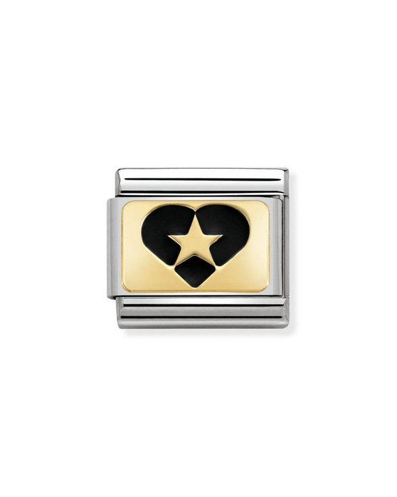 NOMINATION Link - PLATES steel , enamel and 18k gold (19_Heart With Star Black)