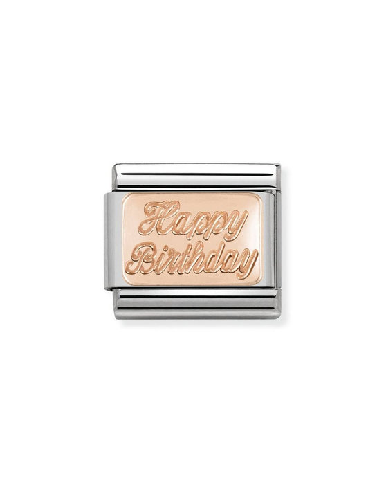 NOMINATION Link - PLATES in stainless steel with 9K rose gold CUSTOM Happy Birthday