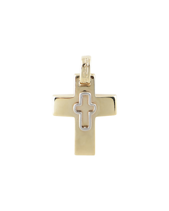 Δίχρωμος Βαπτιστικός σταυρός Facad'oro  από λευκόχρυσο και χρυσό 14Κ με σταυρό