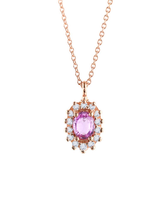 Κρεμαστό ροζ χρυσό FACAD'ORO 18K με διαμάντι και ζαφείρι