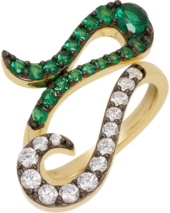 Δαχτυλίδι JCOU από ασήμι 925° επιχρυσωμένο με χρυσό 14Κ διακοσμημένο με πράσινα και λευκά ζιργκόν (No 51-55)