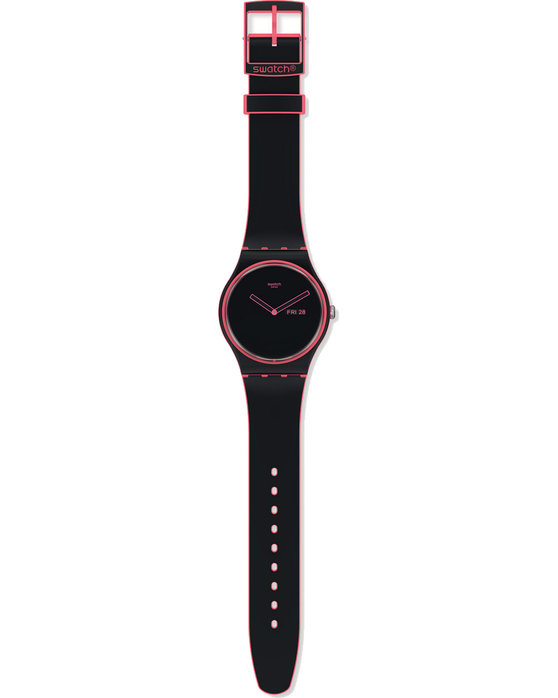 SWATCH Minimal Line Pink with Black Silicone Strap