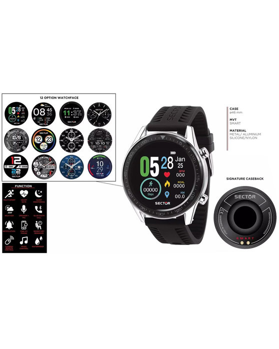 SECTOR S-02 Smartwatch Black Silicone Strap