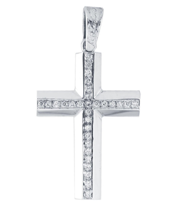 Βαπτιστικός σταυρός FaCaDoro από λευκόχρυσo 18Κ με διαμάντια