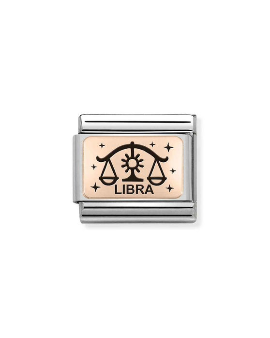 Nomination Link Libra made of Stainless Steel and 9ct Rose Gold with Enamel