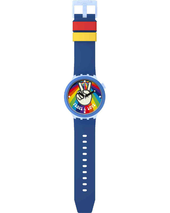 SWATCH Pride Peace Hand Love Blue Silicone Strap