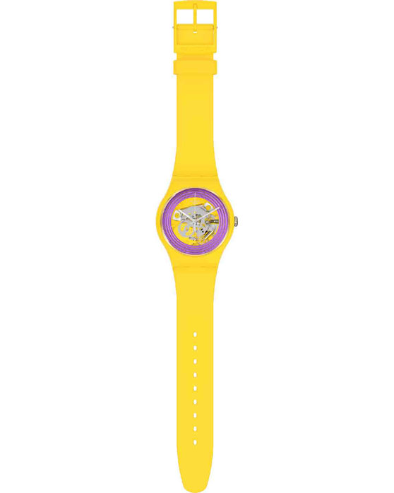 SWATCH Purple Rings Yellow Yellow Silicone Strap