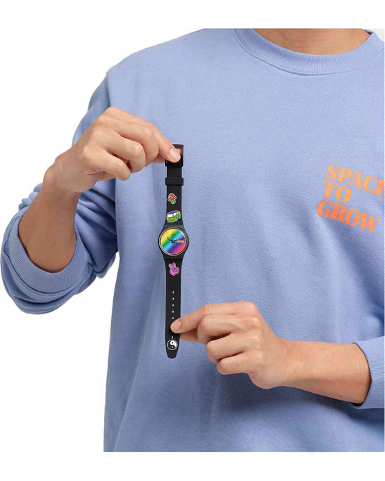 SWATCH Flower Power Go With The 'Bow Black Silicone Strap