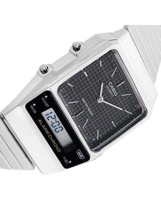 CASIO Vintage Dual Time Chronograph Silver Stainless Steel Bracelet