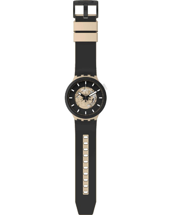 SWATCH Big Bold Bioceramic Time For Taupe Black Silicone Strap