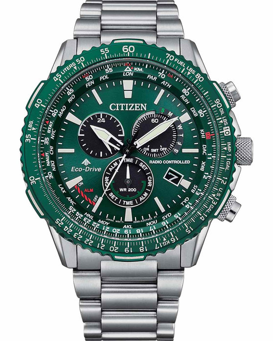 CITIZEN Promaster Sky Eco Drive RadioControlled Chronograph Silver Stainless Steel Bracelet kosmima.gr