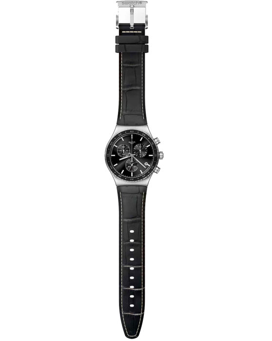 SWATCH Carbonium Dream Chronograph Black Leather Strap