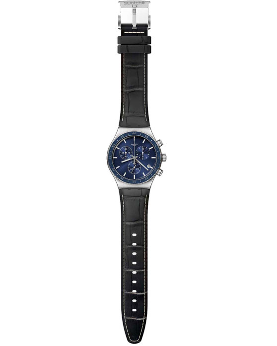 SWATCH Cobalt Lagoon Chronograph Black Leather Strap