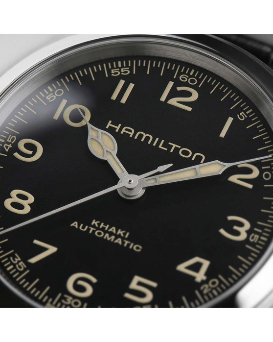 HAMILTON Khaki Field Murph Automatic Black Leather Strap - kosmima.gr