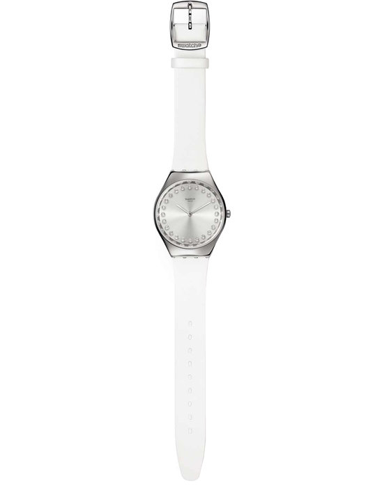 SWATCH Holiday collection Bright Blaze Crystals White Leather Strap