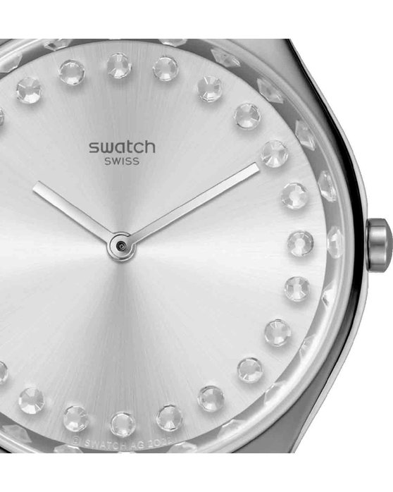 SWATCH Holiday collection Bright Blaze Crystals White Leather Strap