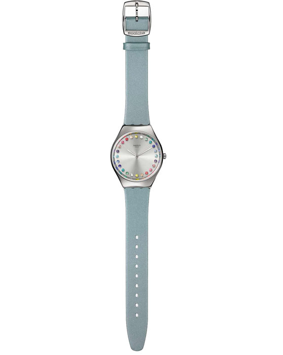 SWATCH Holiday collection Gleam Team Crystals Light Blue Leather Strap