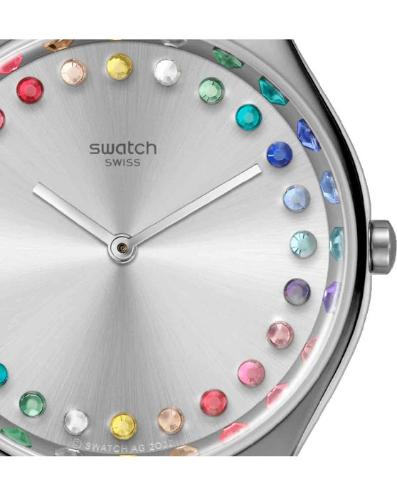 SWATCH Holiday collection Gleam Team Crystals Light Blue Leather Strap