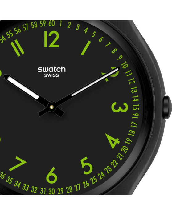 SWATCH Skin Irony Brushed Green Black Rubber Strap