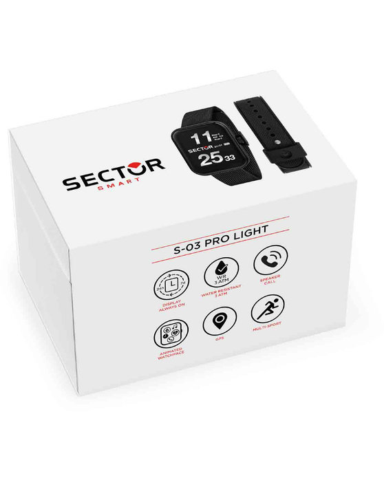 SECTOR S03 Pro Light Smartwatch Black Stainless Steel Bracelet Gift Set