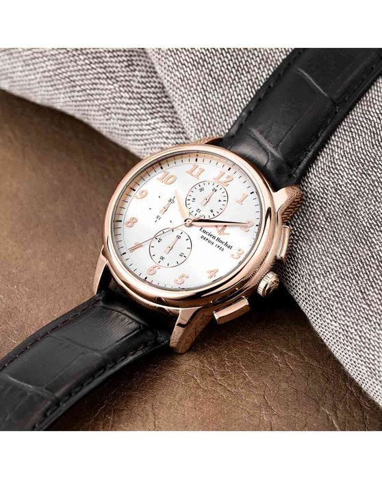 LUCIEN ROCHAT Iconic Chronograph Black Leather Bracelet