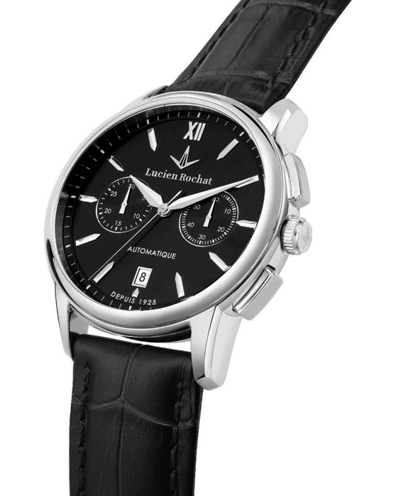 LUCIEN ROCHAT Iconic Automatic Chronograph Black Leather Strap