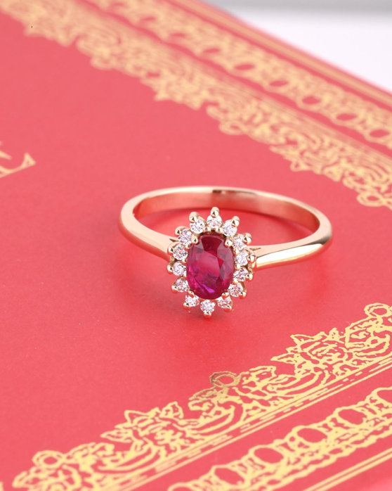 18ct Rose Gold Ring with Diamonds and Ruby (No 55)