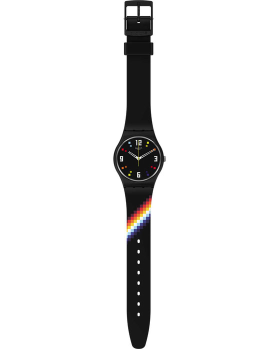 SWATCH Black Carousel Squares Black Silicone Strap