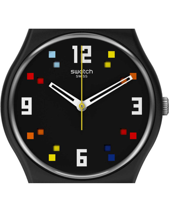 SWATCH Black Carousel Squares Black Silicone Strap