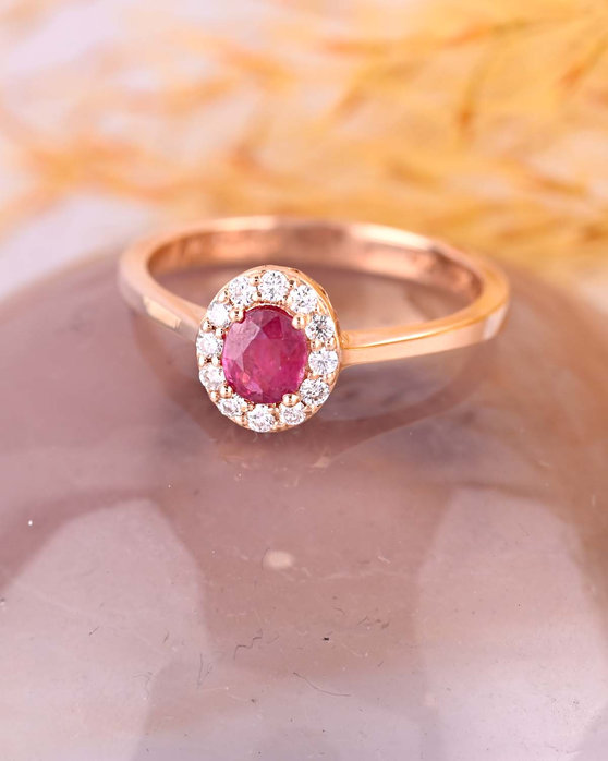 18ct Rose Gold Solitaire Engagement Ring with Ruby and Diamonds by FaCaD’oro (No 54)