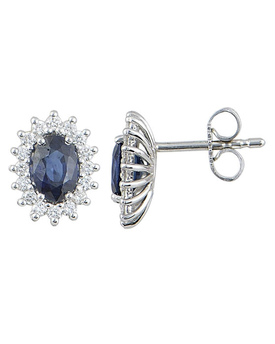 18ct White Gold Earrings with Diamonds and Sapphire by Savvidis