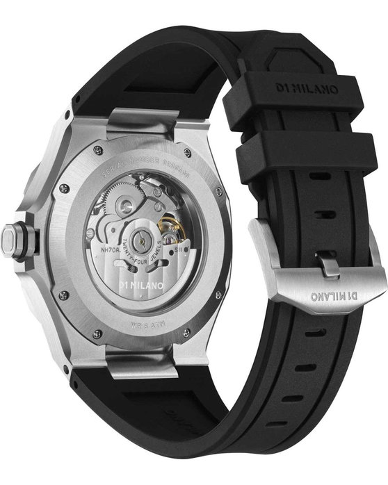 D1 MILANO Skeleton Automatic Black Rubber Strap