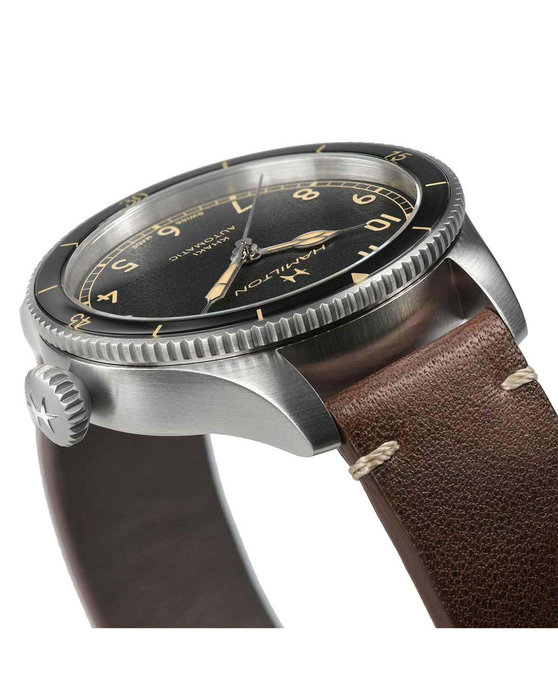 HAMILTON Khaki Aviation Pilot Pioneer Automatic Brown Leather Strap