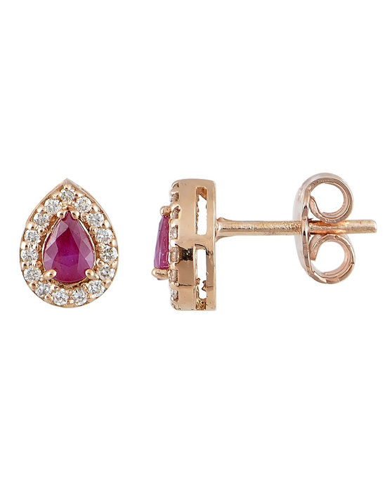 Σκουλαρίκια FaCaD’oro από ροζ χρυσό 18Κ με διαμάντια και ρουμπίνι