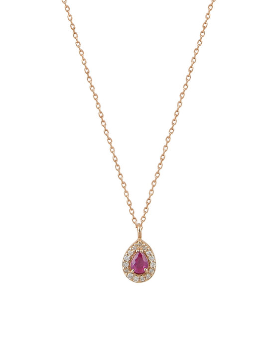 14ct Rose Gold Necklace with Diamonds and Ruby by FaCaD’oro