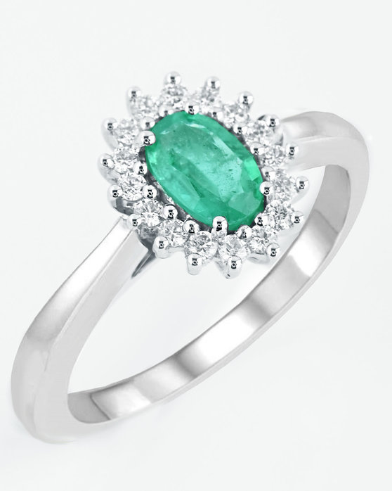 18ct Gold Solitaire Engagement Ring with Emerald and Diamonds by SAVVIDIS (No 55)