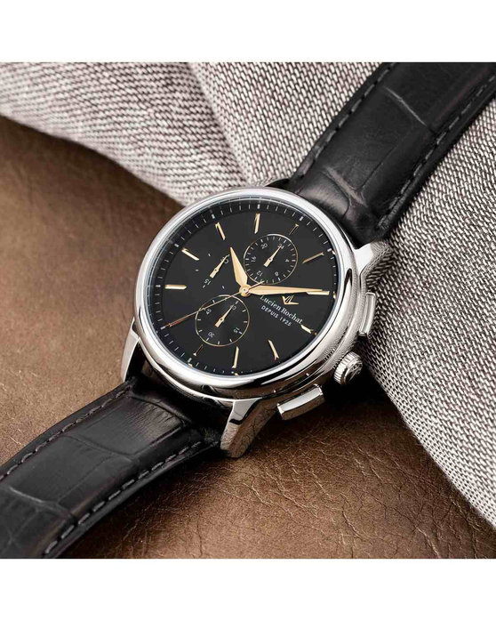 LUCIEN ROCHAT Iconic Chronograph Black Leather Strap