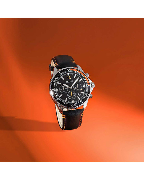 LEDOM Veritage Chronograph Black Leather Strap