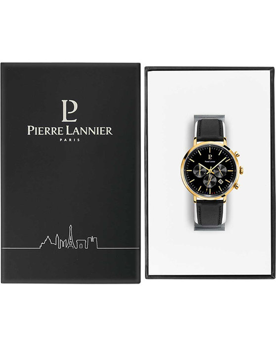 PIERRE LANNIER Baron Chronograph Black Leather Strap