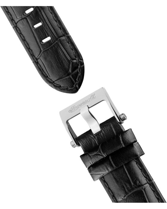 INGERSOLL Row Automatic Dual Time Black Leather Strap