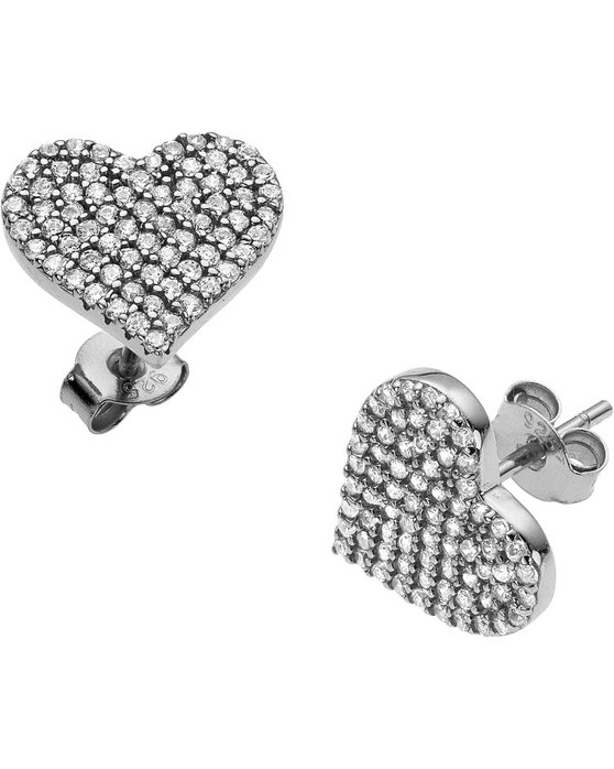 Σκουλαρίκια BREEZE με καρδιά από επιροδιωμένο ασήμι 925 με ζιργκόν