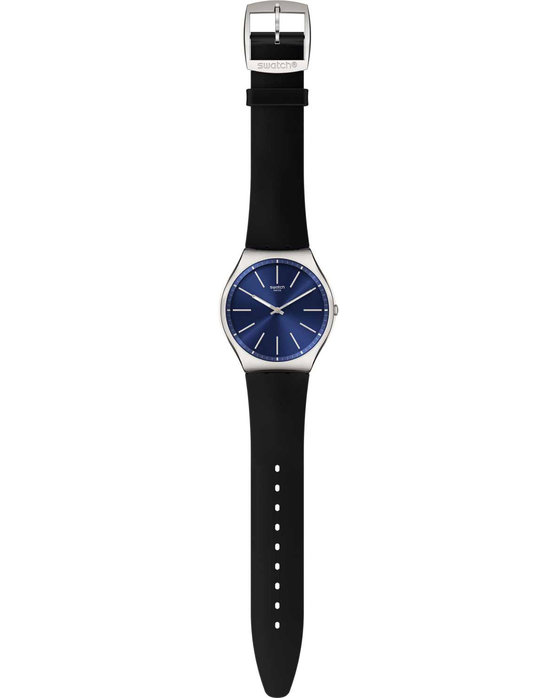 SWATCH Formal Blue 42 Black Leather Strap