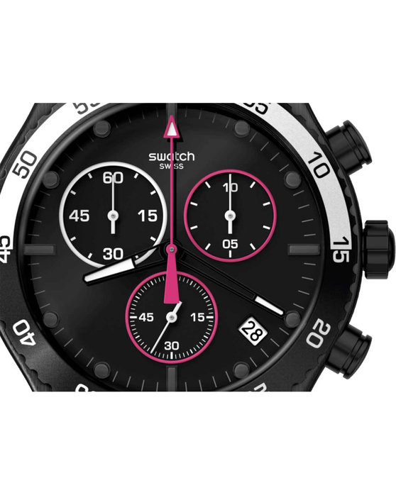 SWATCH Magenta At Night Chronograph Black Rubber Strap