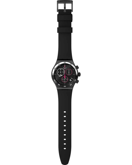 SWATCH Magenta At Night Chronograph Black Rubber Strap