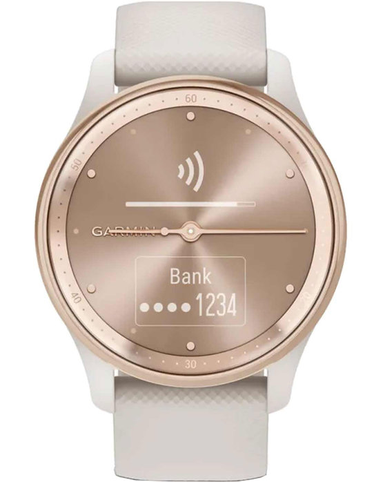 GARMIN Vivomove Trend Peach Gold Bezel with White Cream Case and Silicone Band