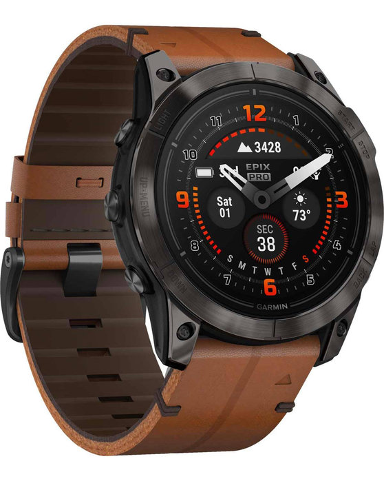 GARMIN Epix Pro Sapphire Edition Carbon Gray DLC Titanium with Chestnut Leather Strap