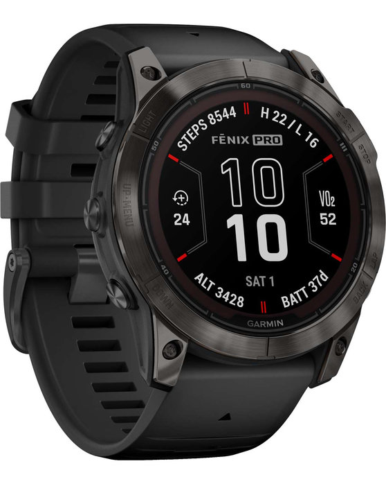 GARMIN Fenix 7X Pro Sapphire Solar Titanium Carbon Gray DLC with Black Silicone Band